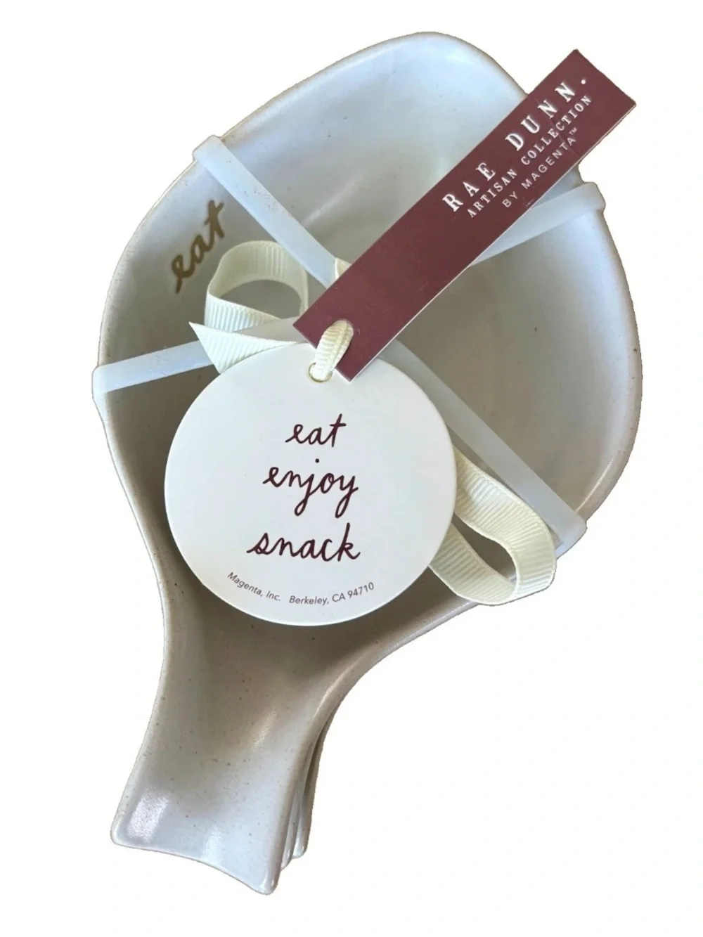 RAE DUNN Minimalist Farmhouse Nesting Stone Spoon Rests EAT ENJOY SNACK Leaves~3